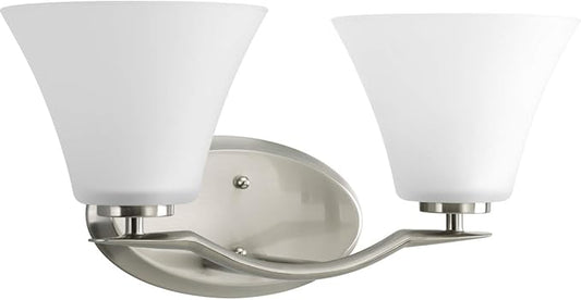 Progress Lighting P2005-09 Bravo Collection Etched Glass Modern Bath Vanity Light, 2-Light, Brushed Nickel