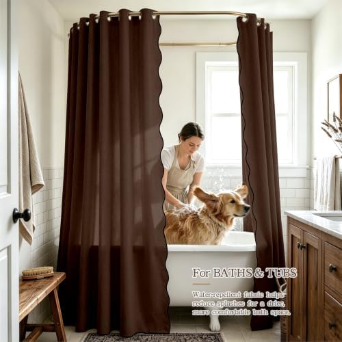Furlinic Brown Shower Curtain 72x78 Scalloped No Hook Waterproof Fabric