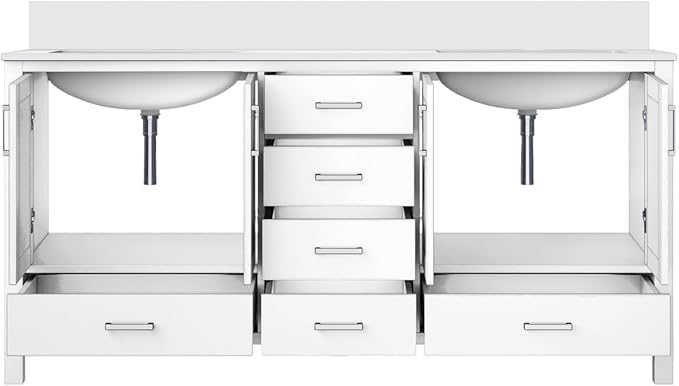 Jacques 72 in. W x 22 in. D White Double Bath Vanity and White Quartz Top