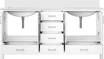 Jacques 72 in. W x 22 in. D White Double Bath Vanity and White Quartz Top