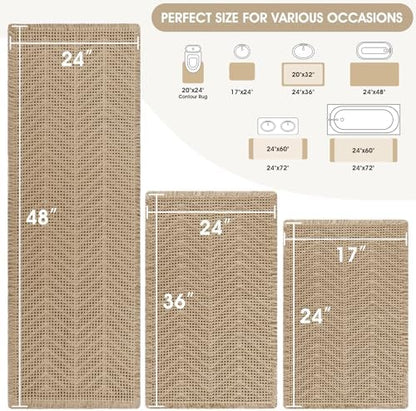 Upgraded Waffle Bath Mat Set 3 Piece Beige-Herringbone, Super Absorbent Non-Slip Quick Dry Bathroom Rugs with Tassels, Machine Washable Ultra Soft Boho Bath Rugs, Toilet Mats Boho Farmhouse Decor