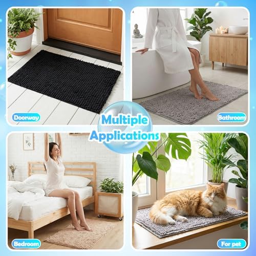 6 Pcs Chenille Bathroom Rugs Non Slip Bath Mats Set, Camel, Grey, Black