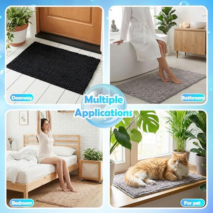 6 Pcs Chenille Bathroom Rugs Non Slip Bath Mats Set, Camel, Grey, Black