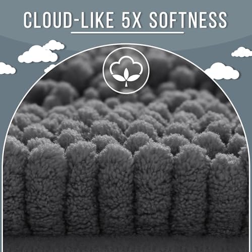 Yimobra Bathroom Rug Mat, Non Slip and Super Absorbent Bath Mat, Machine Washable Quick Dry, Ultra Plush Chenille Shower Rugs for Bathroom Floor Sink Tub and Shower Outside, Dark Gray, 24 x 17