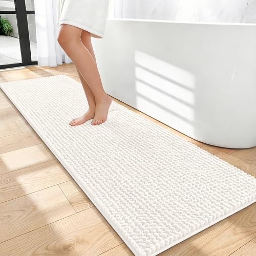 OLANLY Thick Chenille Bathroom Runner Rugs 59x20, Absorbent Bath Mat, Ivory