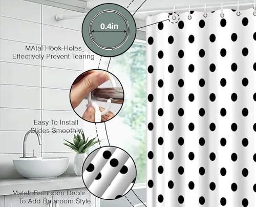 Polka Dot Shower Curtain Black White Retro Spot Vintage Fabric Decorative Bathroom Curtains with Hooks,70" Wx75 H