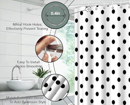 Polka Dot Shower Curtain Black White Retro Spot Vintage Fabric Decorative Bathroom Curtains with Hooks,70" Wx75 H
