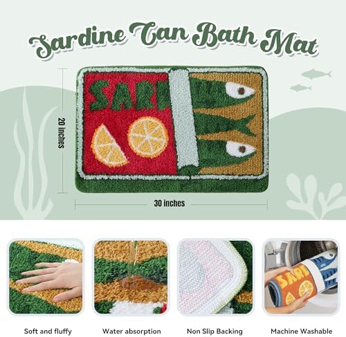 TRUEDAYS Sardine Bath Mat, Cute Bath Mat for Bathroom 20x30 Inch, Green