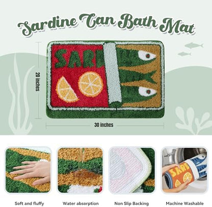 TRUEDAYS Sardine Bath Mat, Cute Bath Mat for Bathroom 20x30 Inch, Green