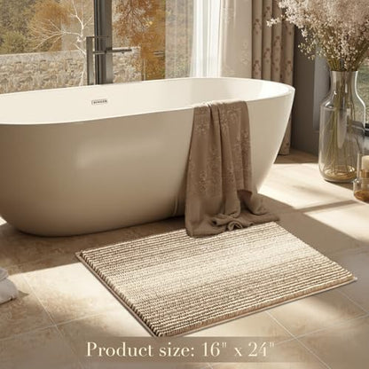BSICPRO Bathroom Rugs, 20x32 Chenille Bath Mats, Tan
