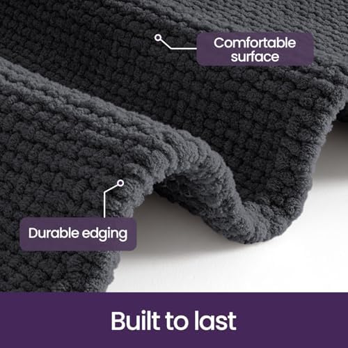 DEXI Chenille Bath Mat 43x24, Soft Absorbent Bathroom Rugs, Dark Grey