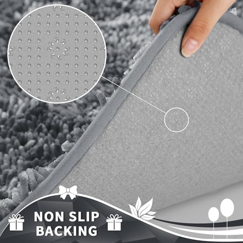 Yimobra Toilet Rugs U Shaped Washable, Extra Thick Soft Absorbent Chenille Contour Bathroom Rugs for Toilet 24x24 Inch, Quick Dry Non Slip Toilet Mat for Bath Floor, Silver
