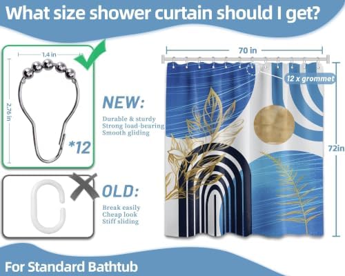 Light Blue Shower Curtain, 72x72 in, Mid Century Modern
