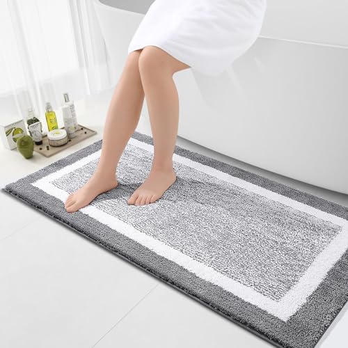 OLANLY Large Bathroom Rugs 40x24, Soft Absorbent Microfiber Bath Rugs, Grey