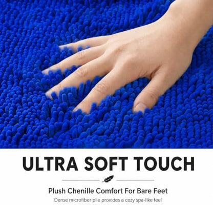 Bathroom Rugs Sets 2 Piece,Super Absorbent Soft,Thick,Machine Washable Chenille Bath Mat,Non Slip Toilet Floor Rug,Bath Mats for Bathroom,20x32 Plus 20x20 U Shape,Royal Blue