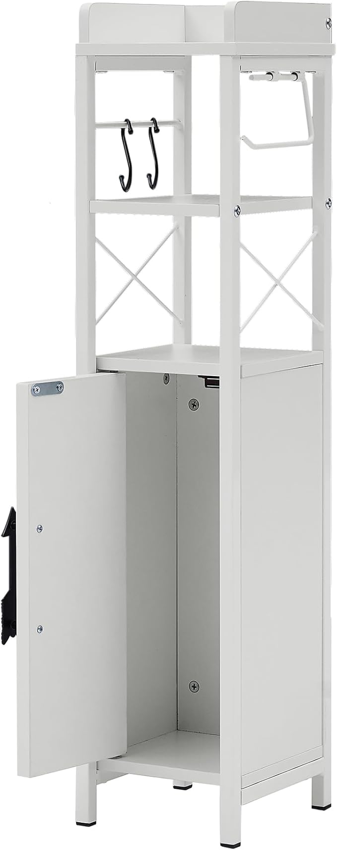 VECELO Small Bathroom Cabinet,Slim Toilet Paper Holder with Door & 2 Shelves,Narrow Storage Organizers Fenced Top Waterproof Coating for Restroom Bathroom in Tiny Space,White