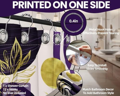 Dark Purple and Gold Shower Curtain, 72x72 in, Mid Century Modern Plum