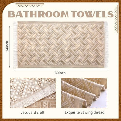 HunnmingRe 4 Pack Boho Hand Towel for Kitchen, Brown,White