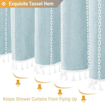 BTTN Fog Blue Boho Farmhouse Linen Heavy Duty Cloth Shower Curtain, 72x72