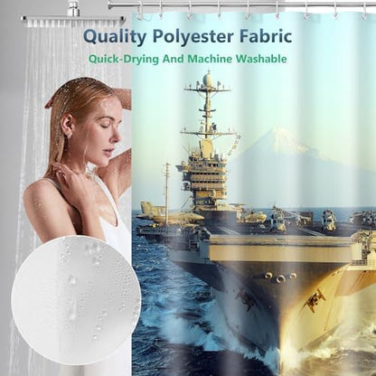 US Navy Aircraft Carrier Military Shower Curtain with Hooks 72 x 72 Inches