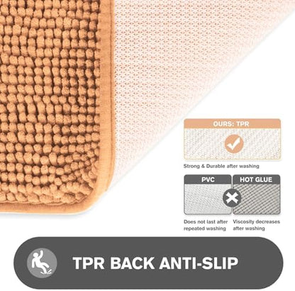 Peach Bathroom Rugs – Absorbent and Washable Bath Mat, Non-Slip, Thick Soft Chenille Bath Rugs for Bathroom Floor, Shower, Sink - 24" x 36"