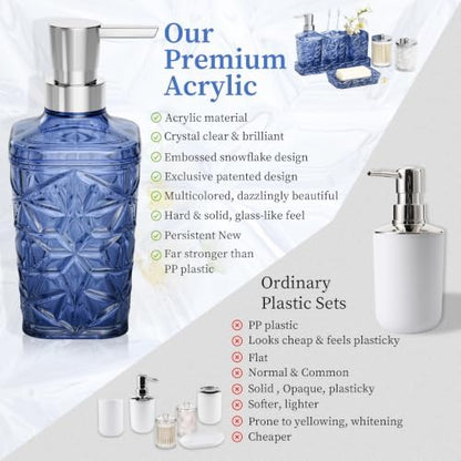 Bathroom Accessories Set, Navy Blue Bathroom Accessories, Acrylic Soap Dispenser and Toothbrush Holder Set, Qtip Holder Set, Bathroom Sink Set, Gift for Home Apartment