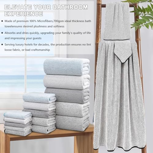 4 Piece Bath Towel Set 35"x70"Oversized Bath Towel for Bathroom Ultra Soft Fluffy Extra Large Bath Sheet Luxury Premium Bathroom Towel Highly Absorbent Quick Dry Shower Towel for Hotel Spa,Black White