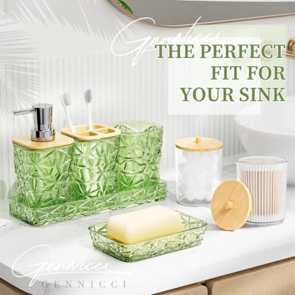 Green Bathroom Accessories Set 7 Pcs, Green Bathroom Sets, Acrylic Soap Dispenser and Toothbrush Holder Set, Qtip Holder Set, Bathroom Sink Set, Gift for Home Apartment
