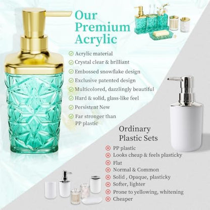 Bathroom Accessories Set, 7 Pcs Teal Bathroom Set, Acrylic Soap Dispenser and Toothbrush Holder Set, Qtip Holder Set, Bathroom Sink Set, Gift for Home Apartment