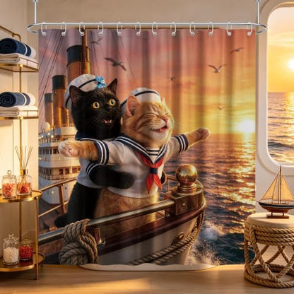 Funny Black Cat Shower Curtain Crazy Cool Teen, 70x72 Inchs