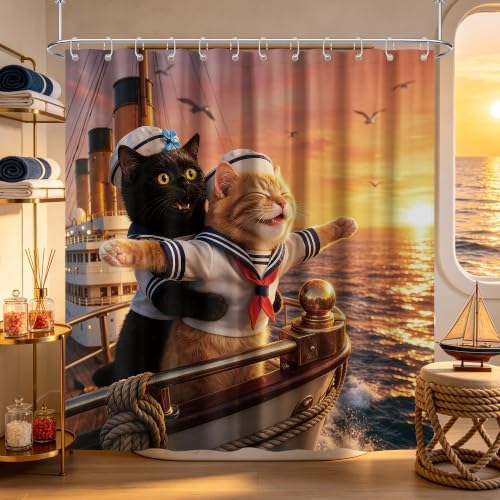 Funny Black Cat Shower Curtain Crazy Animals, 60x72 Inchs