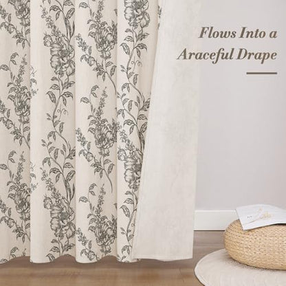 Black Linen Farmhouse Shower Curtain, Boho Floral Bathroom 72x72