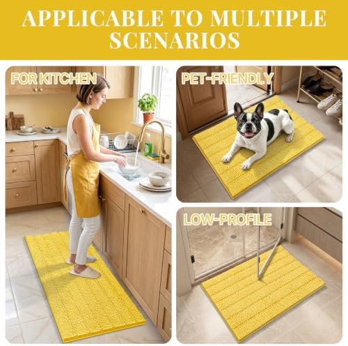Bcoimo Small Bath Rug Mat,Yellow Chenille High Absorbent Bathroom Floor Mat