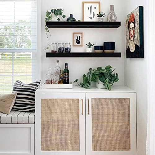 QEEIG Floating Shelves for Wall 35.4" Long - Wall Mounted Shelf Bathroom Kitchen Living Room Bedroom Farmhouse Home Decor Display Bookshelf Large 35.4 x 9.3 inch Set of 2, Black (008-90B)