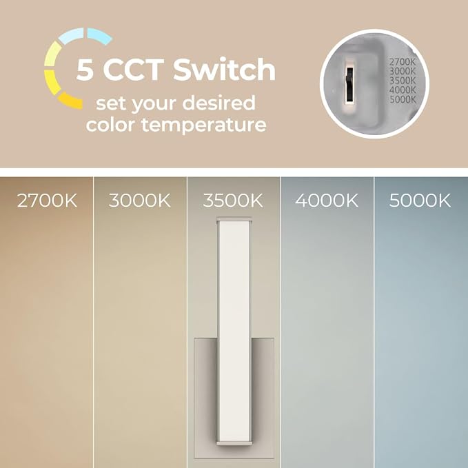 Edge Advantage 36in LED Bathroom Vanity and Wall Light 35W 3,200 Lumens 5-CCT Selectable 2700-3000-3500-4000-5000K in Brushed Nickel with Adjustable Backplate