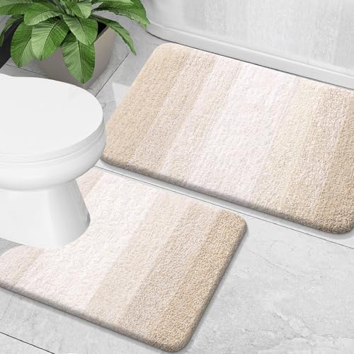 OLANLY Micorfiber Bathroom Rug Set 2 Piece, 24"x16"+U-Shaped 24"x20"
