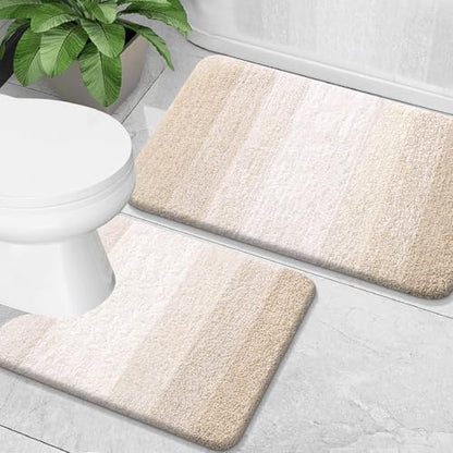 OLANLY Micorfiber Bathroom Rug Set 2 Piece, 24"x16"+U-Shaped 24"x20"