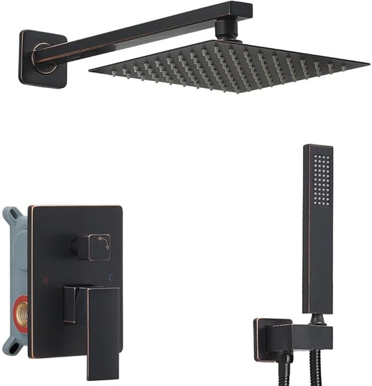 Oil Rubbed Bronze Shower System Bathroom Luxury Rain Mixer Shower Combo Set Wall Mounted Rainfall Shower Head System Shower Faucet Rough-in Valve Body and Trim Kit