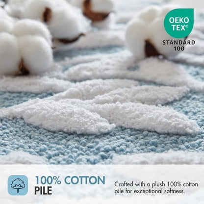 Madison Park Serene Tufted Bath Rug Cotton Absorbent, 24 x 60, Blue | Quick Dry, Soft Pile, Machine Washable, Floral Pattern, Plush, OEKO-TEX Certified