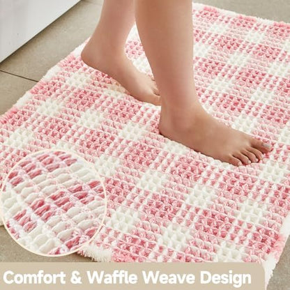 TYUU Waffle Bath Mat, Cute Bathroom Rugs Non Slip, 36x24 Pink & White