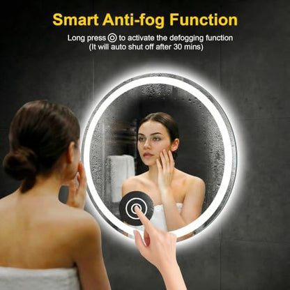 Round LED Bathroom Mirror with Lights, 20 Inch Circle Lighted Vanity Mirror