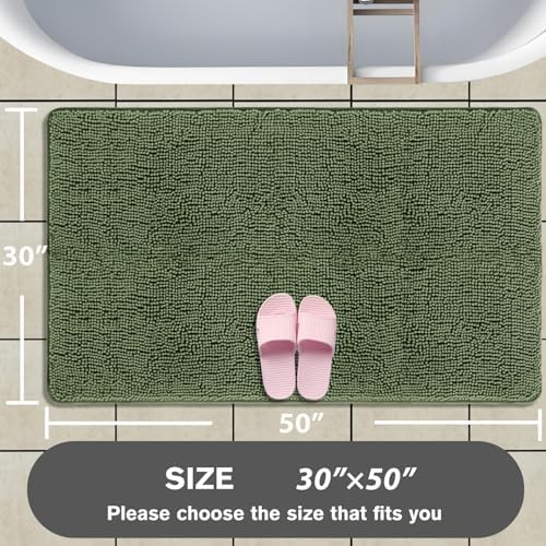 Bathroom Rugs 30 x 50 Inch – Extra Large Bath Mat | Absorbent and Washable Thick Chenille Bath Rugs Non-Slip Runner Rug for Bathroom, Shower, Tub(Loden Green)