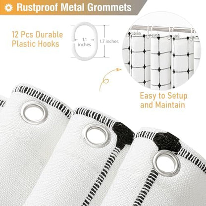 BTTN White and Black Boho Farmhouse Linen Heavy Duty Shower Curtain, 72x72