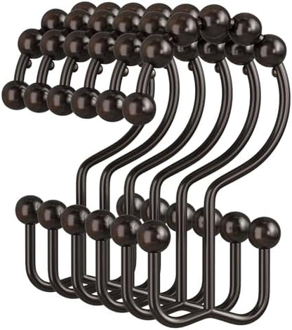 Amazer Shower Curtain Rings, Rust-Resistant Metal Double Shower Hooks for Curtain Rolling Shower Curtain Hooks Rings Shower Rings for Bathroom Shower Curtain Rod, Bronze, Set of 12 Rings