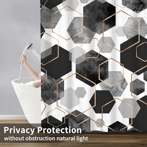 deFouliao Grey Shower Curtain Modern Abstract Geometric Grid Bathroom Curtain Sets for Bathtub Home Art Decor, Waterproof Fabric Washable with Hooks, 36x72 Inch