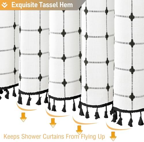 BTTN White Black Farmhouse Linen Heavy Duty Cloth Shower Curtain, 72x72