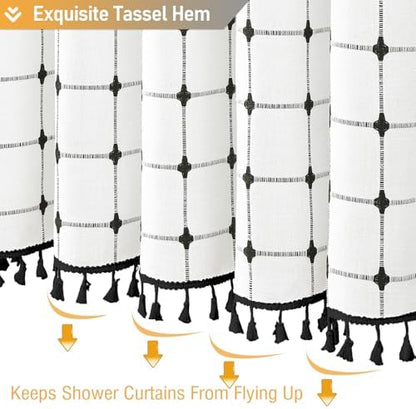 BTTN White Black Farmhouse Linen Heavy Duty Cloth Shower Curtain, 72x72