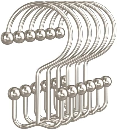 Bathway Shower Curtain Hooks Nickel Shower Curtain Rings, 12 Pcs Double Hook Shower Curtain Hooks Rings Shower Curtain Hangers Rust Proof, Metal Shower Hooks for Bathroom Shower Curtain Rod