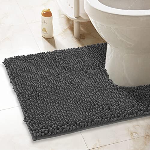 ITSOFT Standard 24"x21" U-Shaped Non-Slip Shaggy Chenille Toilet Contour Bathroom Rug with Water Absorbent, Charcoal Gray