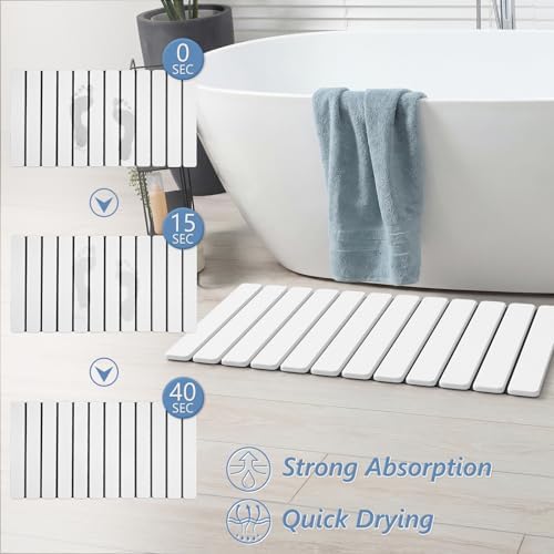 AWW Foldable Stone Bath Mat, Diatomaceous, 31.5"x15.7", White